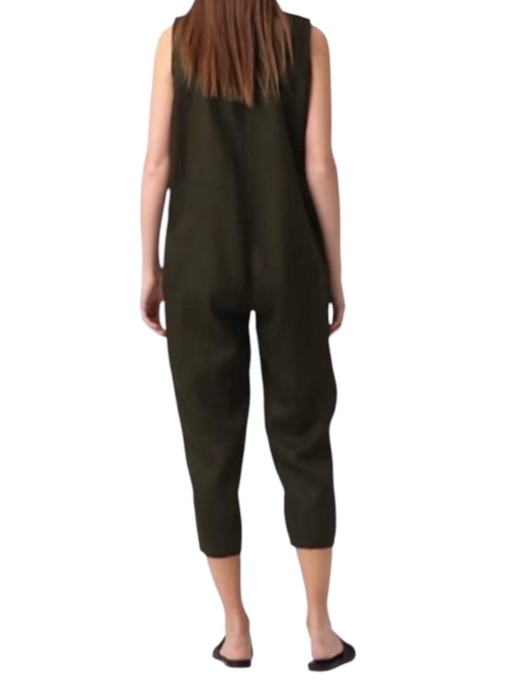 Eileen Fisher Organic Linen Jumpsuit Front Zip Sleeveless Size Small In Green - Picture 2 of 14